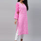 ADA Women Pink & White Ethnic Motifs Embroidered Chikankari Handloom Kurta with Trousers | Swadesiicart