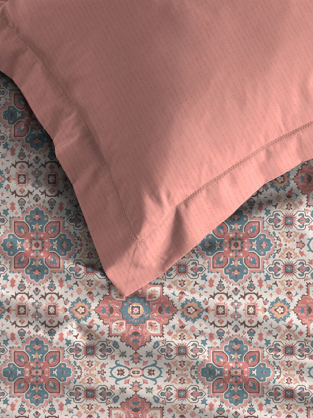 MYTRIDENT Dusk and Dawn White Printed Pure Cotton 144 TC Queen Bedsheet With 2 Pillow Covers - Swadesiicart