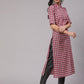 Aks Women Checked Shirt Collar Pure Cotton Kurta With Trousers