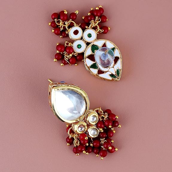 Tehzeeb Creations Back Meenakari Gold-Polished Tika Earring Combo Uncut Big Faux Kundan Choker Necklace set | Swadesiicart