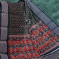 Dark Green and Navy Blue Geometrical Print Semi Chanderi Saree By Gayathri Reddy Designer Studio | Swadesiicart