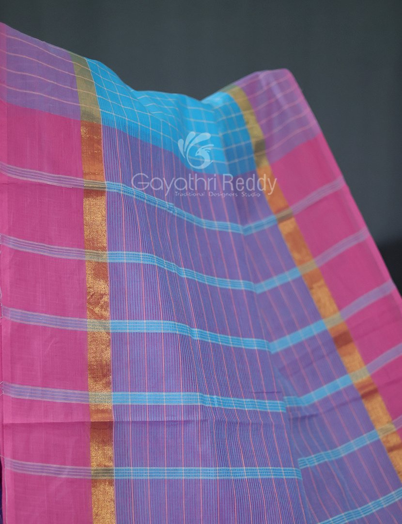 Sky Blue Coloured With Checks Pure Mangalgiri Cotton Saree By Gayathri Reddy Designer Studio | Swadesiicart