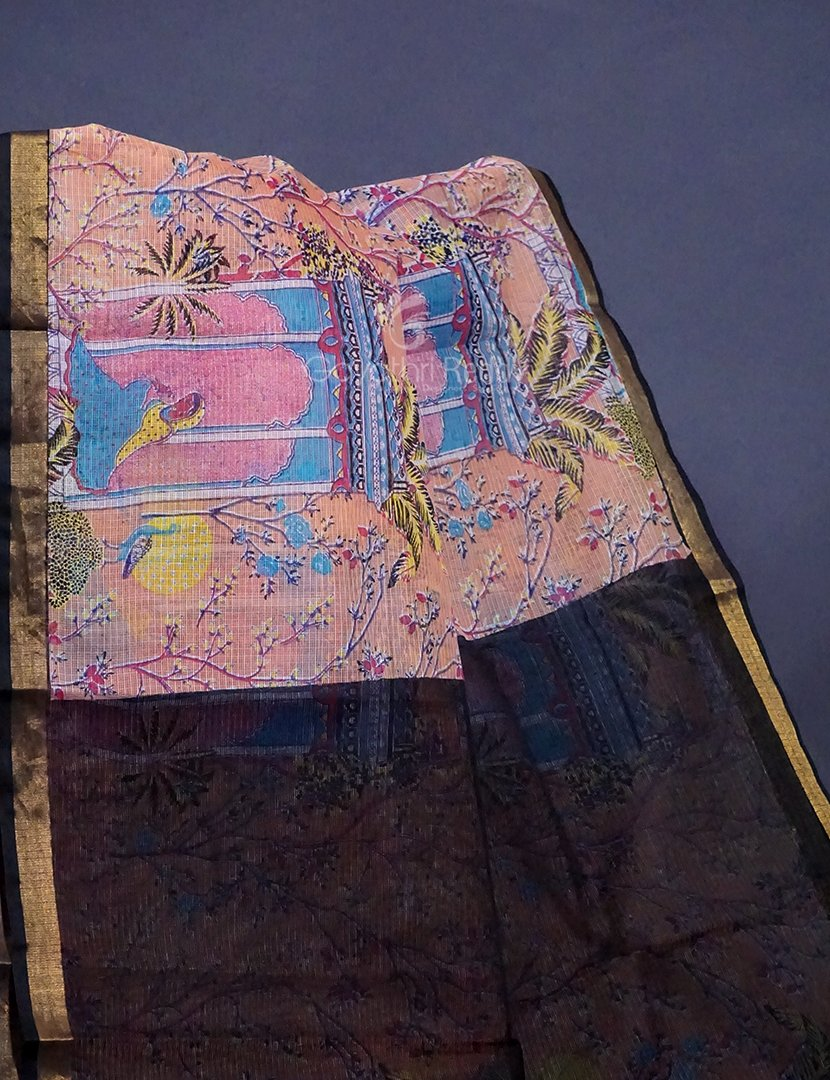Light Peach Colour Rajasthani Design Pure Kota Cotton Saree By Gayathri Reddy Designer Studio | Swadesiicart