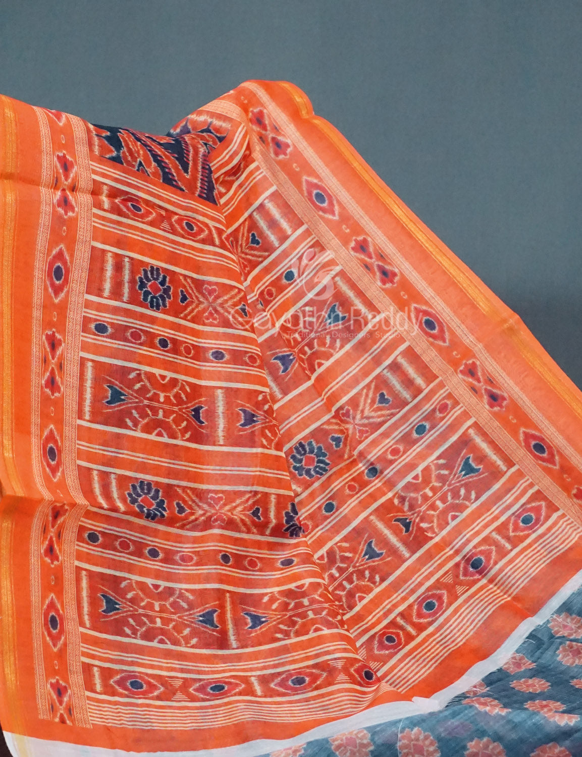 Shades of Grey Colour Floral Print Semi Chanderi Saree By Gayathri Reddy Designer Studio | Swadesiicart