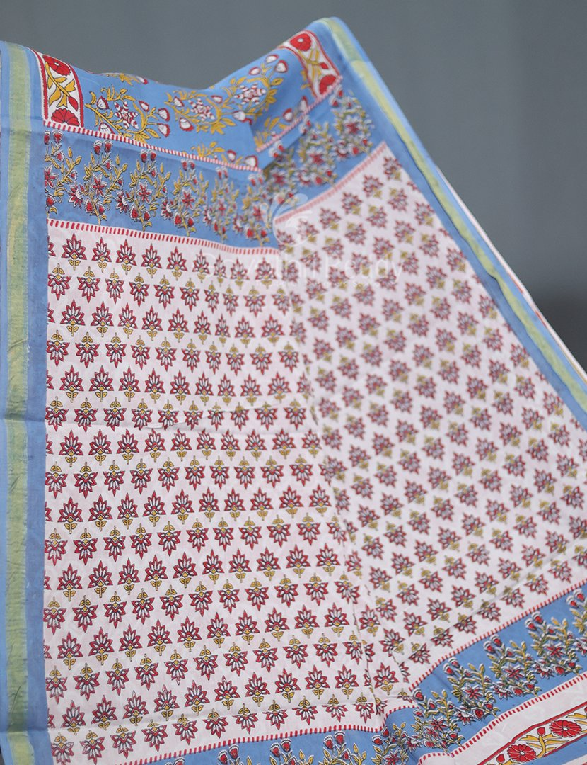 Cloud Blue Coloured Combination Printed Cotton Saree By Gayathri Reddy Designer Studio | Swadesiicart