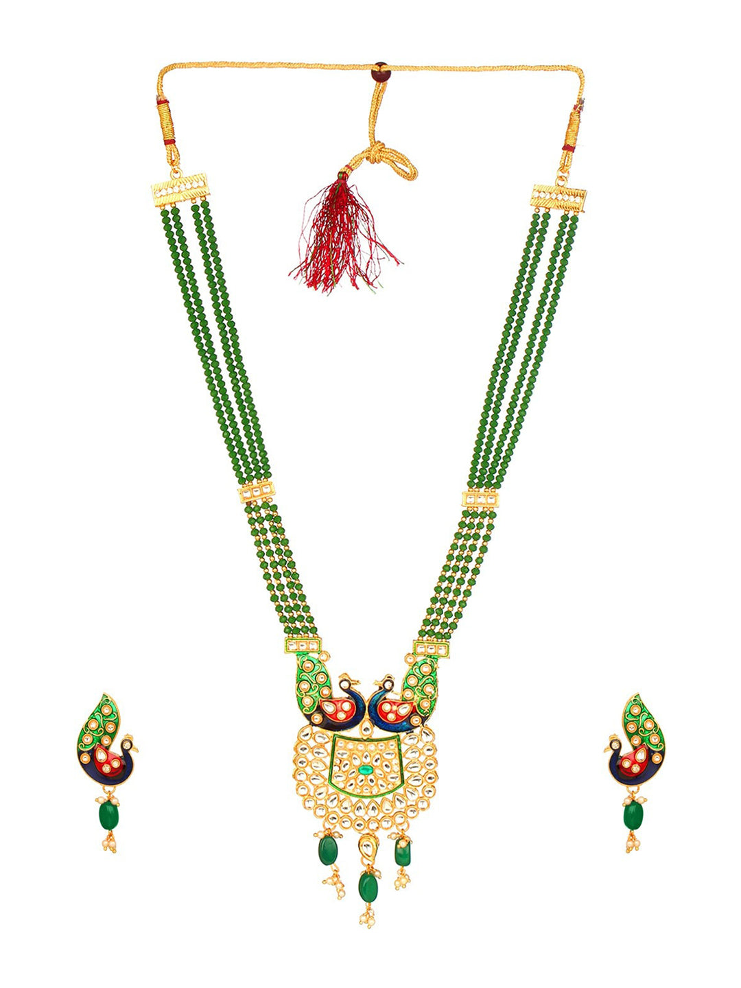 Cardinal Gold-Polished Green Studded Jewellery Set - Swadesiicart