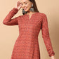 FIORRA Women's Floral Printed Red Cotton A-Line Kurta