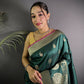 Joban Fashion Dark Green Banarasi Soft Lichi Silk Paisley Saree | Swadesiicart