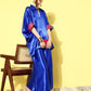 InWeave Women's Blue Pink Brocade Satin Boho Kurta Palazzo Set - Swadesiicart