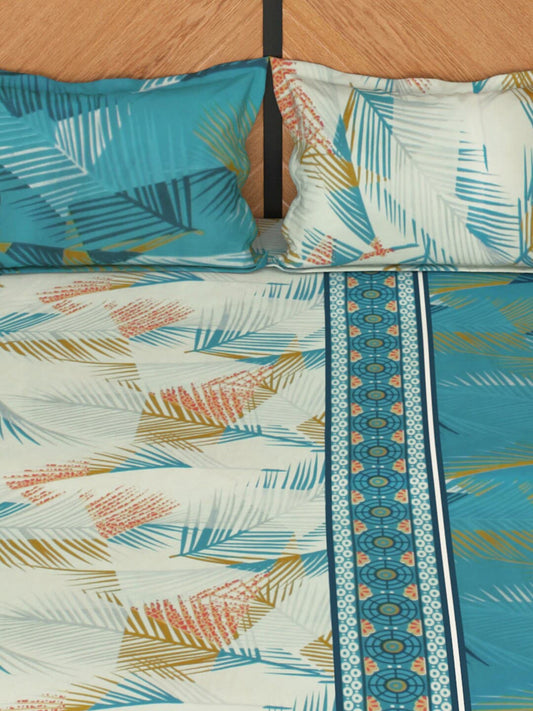Story@home Blue & White Floral Microfiber 180 TC Queen Bedsheet With 2 Pillow Covers - Swadesiicart