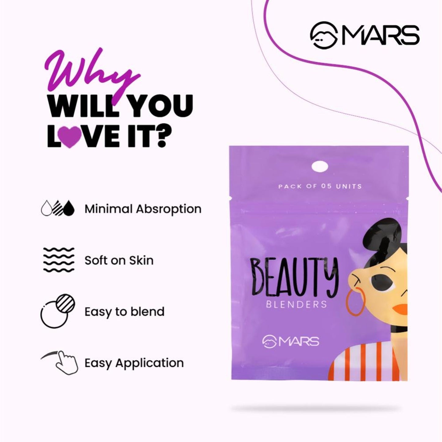 MARS Cosmetics Mini Beauty Blender For Face Makeup - Set Of 5 - Swadesiicart