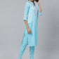 ADA Women Blue & Pink Chikankari Embroidered Sustainable Handloom Kurta with Trousers | Swadesiicart