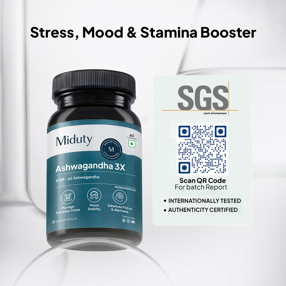 Miduty by Palak Notes KSM 66 Ashwagandha 3x Capsules - Swadesiicart