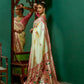 Vishnu Weaves Women's Cream Paithani Silk Zari Woven Saree with Unstitched Blouse - Swadesiicart