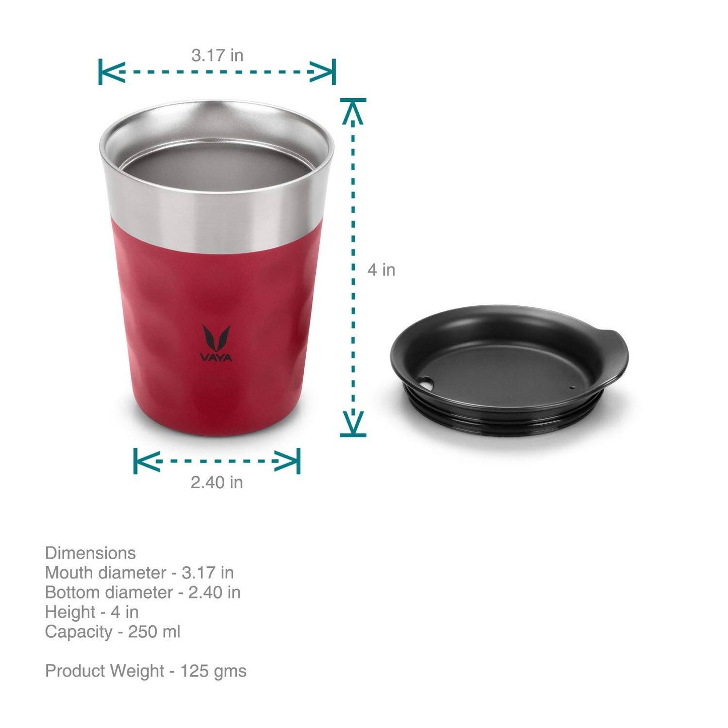 Vaya Popcup Insulated Coffee Mug Tumbler With Lid - 250 ml (Red) | Swadesiicart