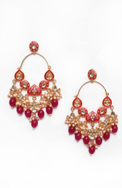 New Stylish Ethnic Partywear Pink Hoops Kundan Earrings for Womens by House of Ree | Swadesiicart