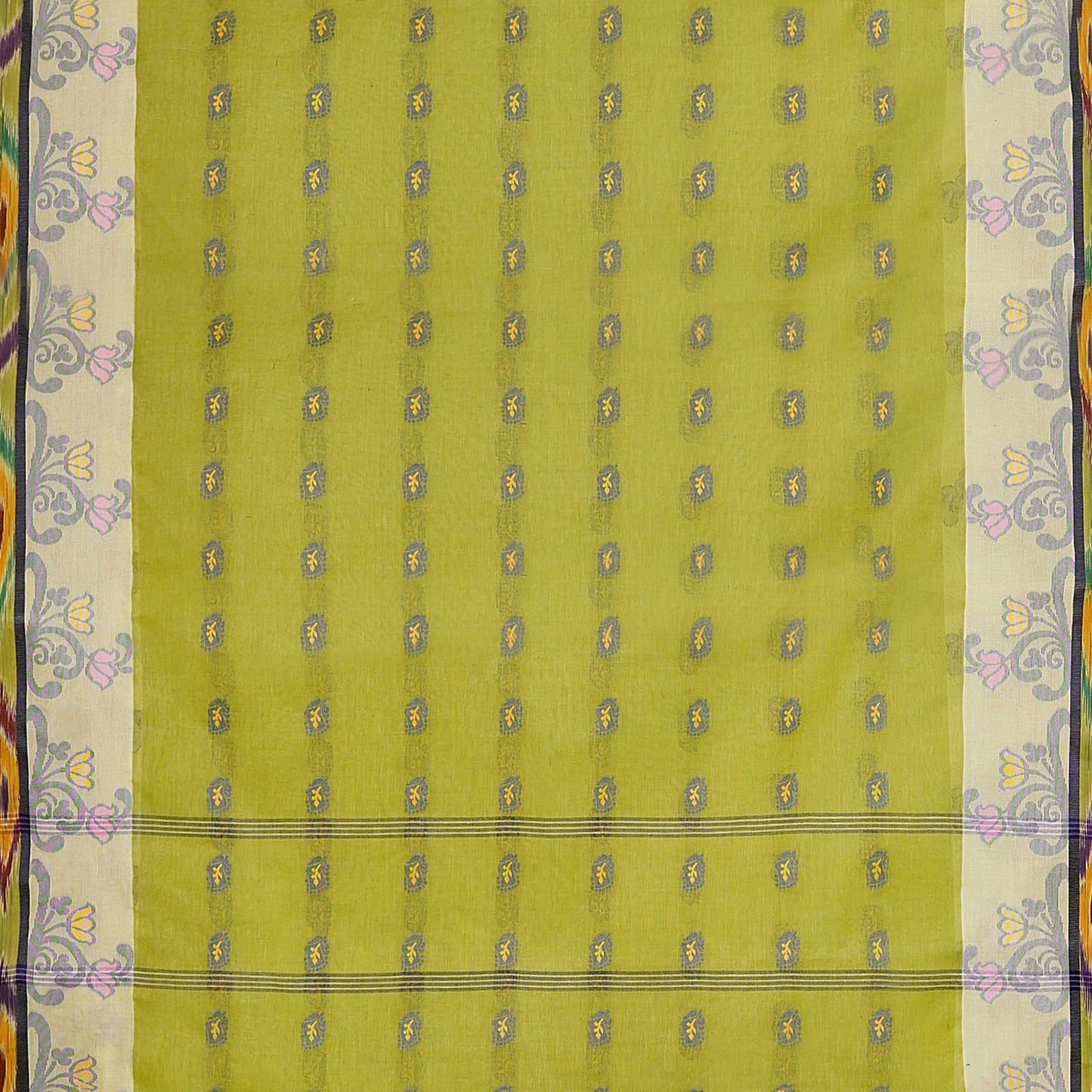 Exclusive Collection 100% Pure Cotton Olive Tant Saree With Hand Weaving Work - Swadesiicart