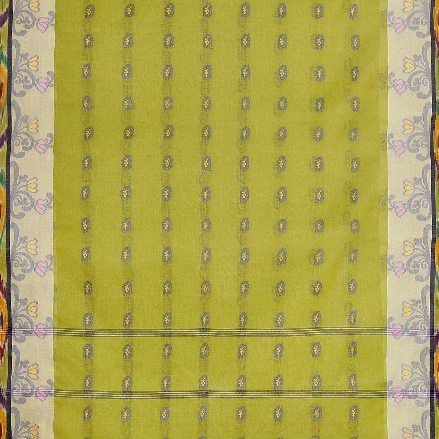 Exclusive Collection 100% Pure Cotton Olive Tant Saree With Hand Weaving Work - Swadesiicart
