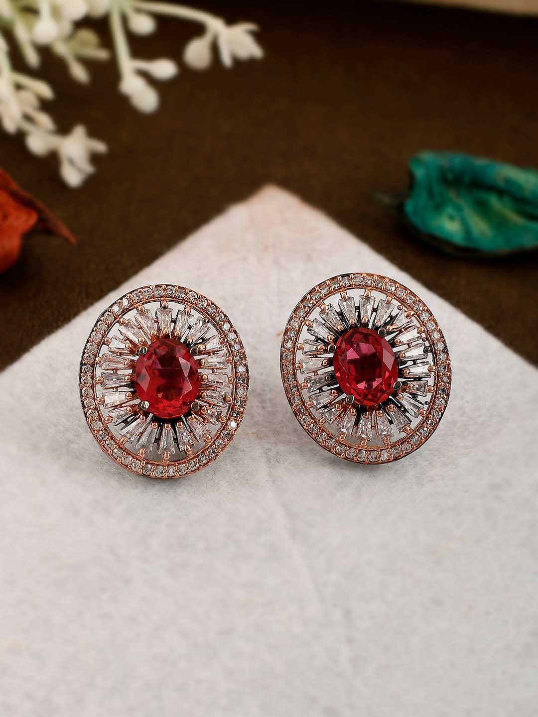 Shoshaa Rose Gold-Polished & White Circular Studs | Swadesiicart