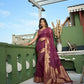 Vardha Wine Golden Zari Banarasi Organza Saree | Swadesiicart