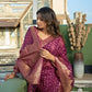 Vardha Wine Golden Zari Banarasi Organza Saree | Swadesiicart
