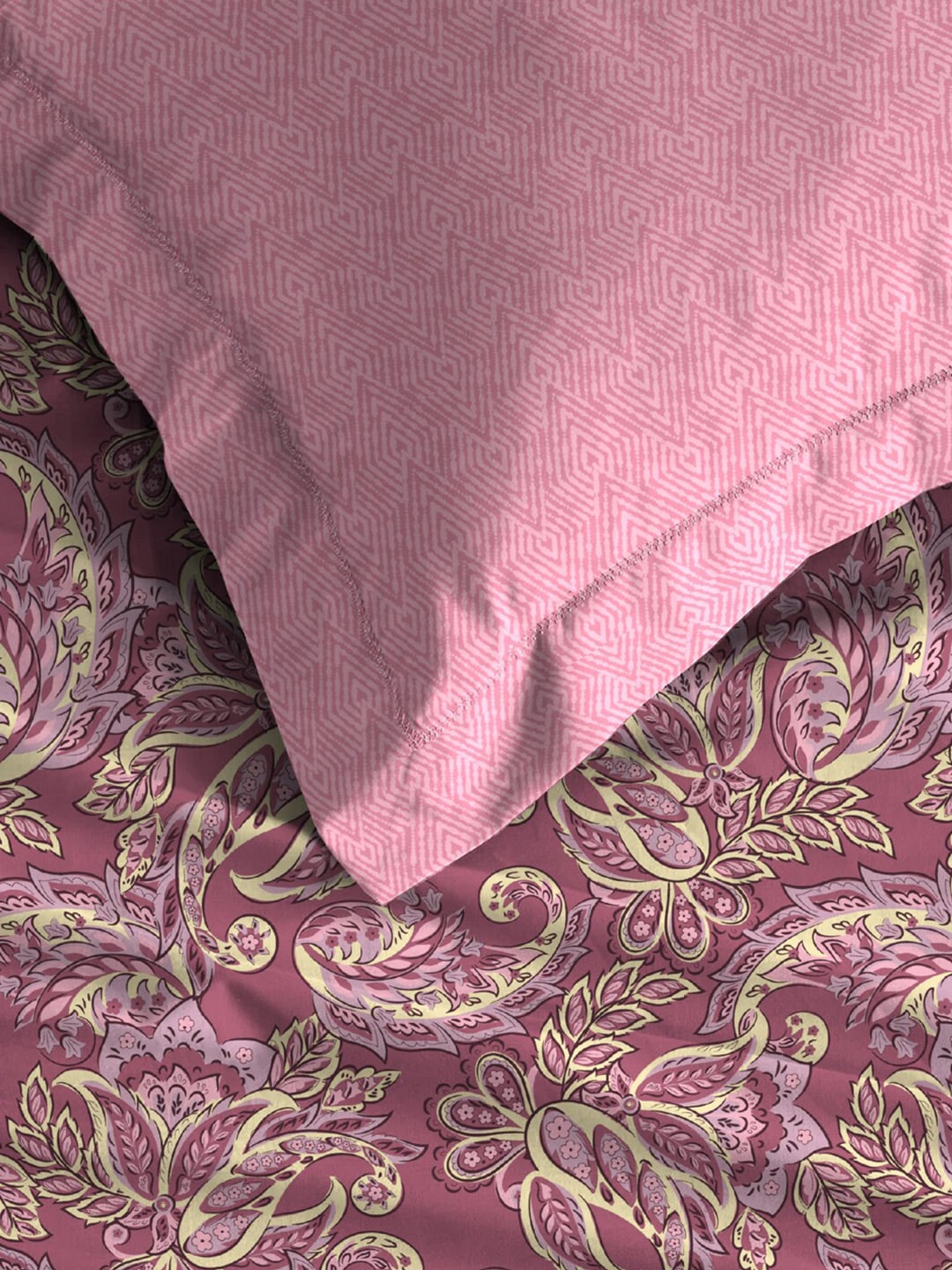 MYTRIDENT Maroon & White Ethnic Motifs Cotton 120 TC Single Bedsheet With 1 Pillow Cover - Swadesiicart