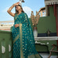 Vardha Teal Blue Golden Zari Banarasi Organza Saree | Swadesiicart