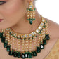 Tehzeeb Creations Back Meenakari Gold-Polished Green Color Square Shape Tika Earring Jewellery Set Uncut Kundan Big Faux Kundan Dibbi Kundan Choker Necklace Set | Swadesiicart