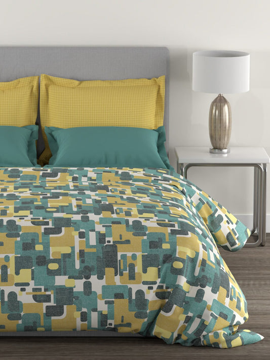 MYTRIDENT Yellow Green Printed Cotton 144 TC Queen Bedsheet With 2 Pillow Covers - Swadesiicart