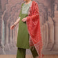 Vishudh Green Ethnic Motifs Printed Kurta with Palazzo & Dupatta - Swadesiicart
