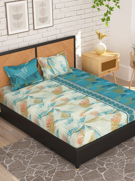 Story@home Blue & White Floral Microfiber 180 TC Queen Bedsheet With 2 Pillow Covers - Swadesiicart