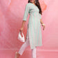 Vishudh Blue Striped V-Neck Three-Quarter Sleeves Empire Kurta - Swadesiicart