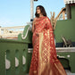 Vardha Tangerine Orange Golden Zari Banarasi Organza Saree | Swadesiicart