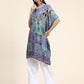 HOUSE OF KARI Ethnic Motifs Printed Notched Neck Chikankari Embroidery Cotton Kaftan Kurta | Swadesiicart