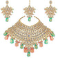 Tehzeeb Creations Traditional Gold-Polished Designer Blue Color Dulhan Choker Kundan Bridal Set | Swadesiicart