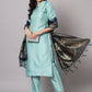 Kalini Cotton Silk Blend Kurta with Trousers & Banarasi Silk Dupatta | Swadesiicart