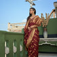 Vardha Ruby Red Golden Zari Banarasi Organza Saree | Swadesiicart