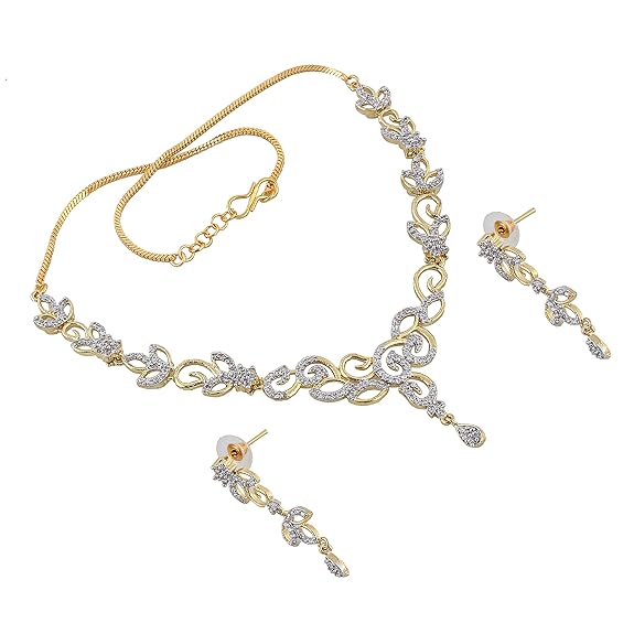 Tehzeeb Creations Gold-Polished American Diamond (AD) White Color Pendant Set for Girls & Women - Swadesiicart
