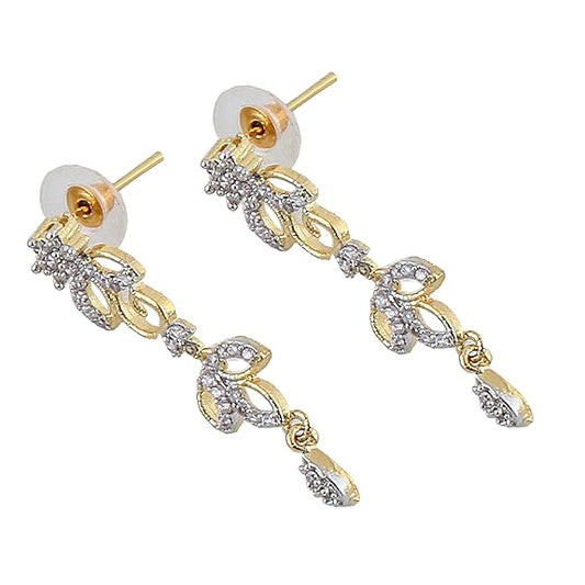 Tehzeeb Creations Gold-Polished American Diamond (AD) White Color Pendant Set for Girls & Women - Swadesiicart
