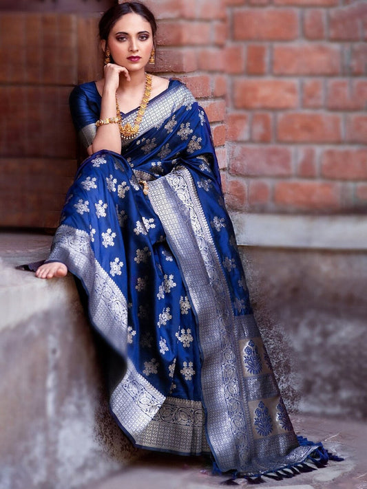 Kalini Floral Woven Design Zari Banarasi Saree | Swadesiicart