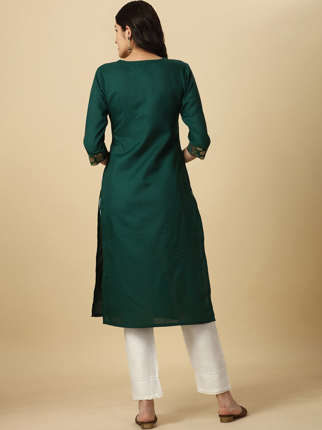 HERE&NOW Green Floral Yoke Design Gotta Patti Kurta - Swadesiicart