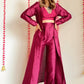 trueBrowns Purple Textured Silk Overlay Jacket Blouse Pant Set | Swadesiicart