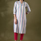 Anouk White Striped Mandarin Collar Pure Cotton Straight Kurta - Swadesiicart