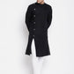 Even Apparels Black Pure Cotton Men's Sherwani Kurta With Asymetrical Cut | Swadesiicart