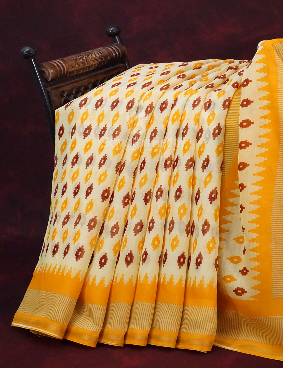 Combo of White and Yellow Patan Patola Semi Chanderi Saree By Gayathri Reddy Designer Studio | Swadesiicart