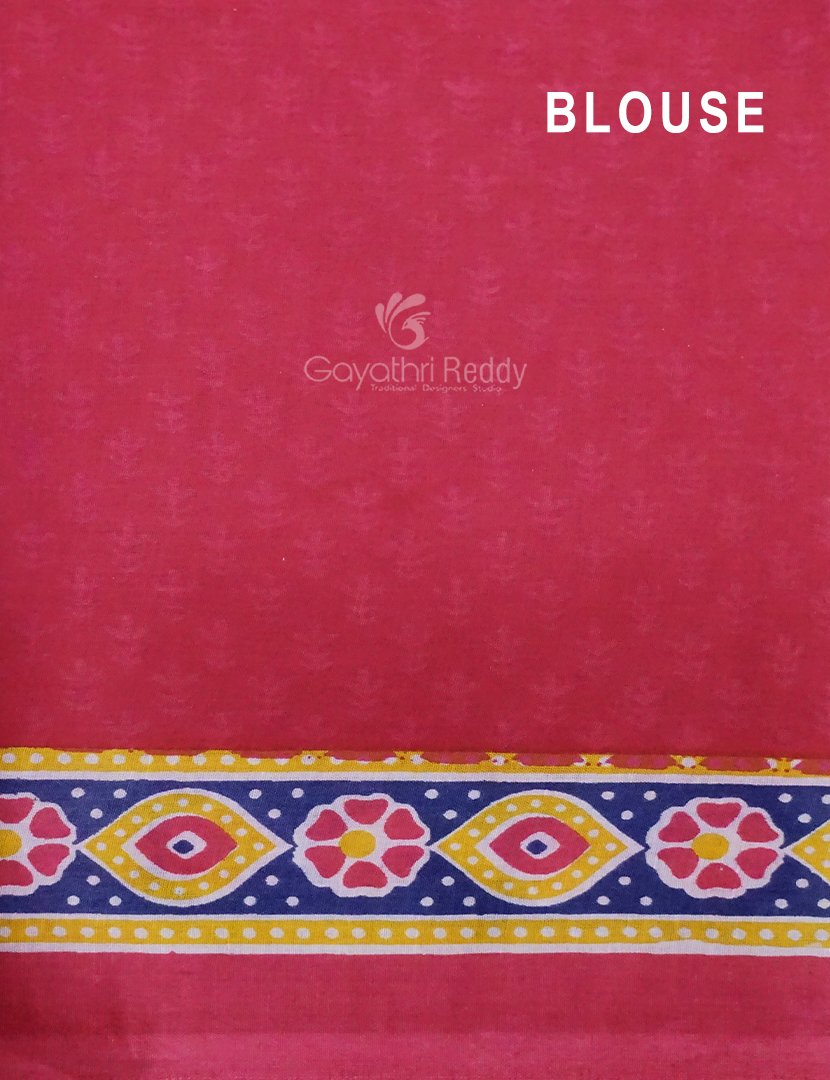 Denim Blue Colour Block Print Pure Mulmul Cotton Saree By Gayathri Reddy Designer Studio | Swadesiicart