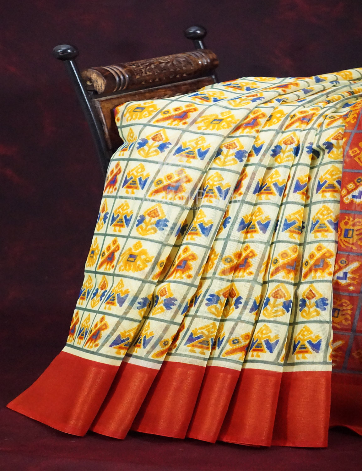 Shades of Cream Colour And Orange Blouse Patola Design Semi Chanderi Saree By Gayathri Reddy Designer Studio | Swadesiicart