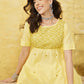 ADA Women Yellow & Green Chikankari Embroidered Empire Sustainable Handloom Kurta with Dhoti Pants | Swadesiicart