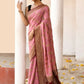 Joban Fashion Nude Pink Crepe Chiffon Pure Handloom Banarasi Silk Saree | Swadesiicart