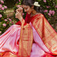 DEIANA'S Beautiful Designer Golden zari Soft Lichi Silk Saree - Baby pink - Swadesiicart